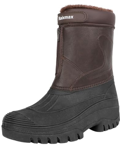 Knixmax Outdoor Stivali Uomo Calda Fodera in Peluche Stivali invernali con tomaia impermeabile e suola antiscivolo per uso esterno Marrone EU46