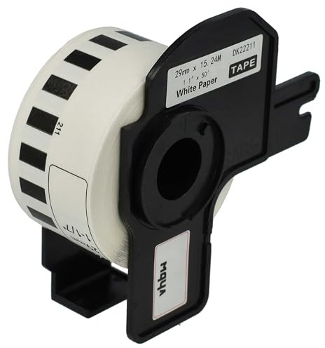 vhbw Etiketten-Rolle mit Halter 29mm x 15,24m (1 Etikette) kompatibel mit Brother PT QL-560, QL-570 Etiketten-Drucker - Premium Weiß