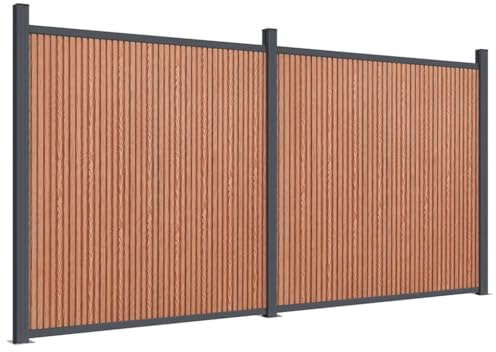vidaXL Zaunelement, Gartenzaun mit Aluminiumpfosten Bodenplatte, Sichtschutzzaun für Garten Terrasse, Lamellenzaun Windschutzzaun, Braun WPC