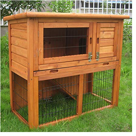 WYRMB Hühnerstall, doppelschichtiger Hühnerkäfig aus Holz mit Tablett, Auslauf, Freilandhaltung, wasserdichter Kaninchenkäfig, Heimtierbedarf, Geflügelpflege (braun, 91 x 45 x 81 cm)