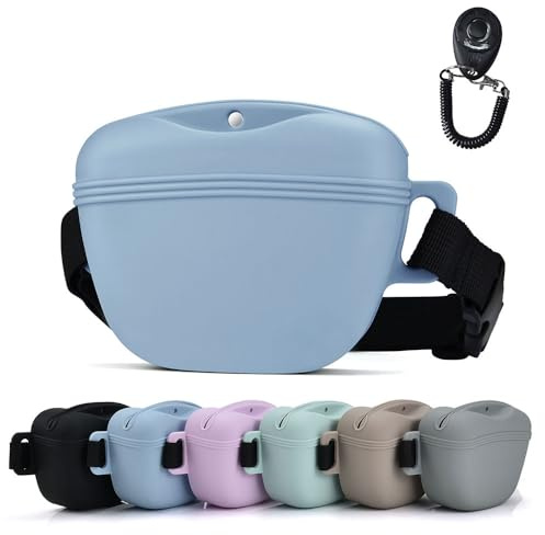 AOKLANT Pet Training Snack Bag with CLICKER 2.0 - Nuevo Cierre magnético, 1,66 Tazas con Correa de Silicona, Ideal para adiestrar y pasear.