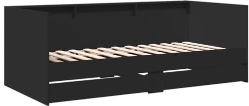 vidaXL Tagesbett, Gästebett mit 2 Schubladen mit Rollen, Schlafsofa für Schlafzimmer, Bettsofa Sofabett Daybed Bett, Schwarz 90x200cm Holzwerkstoff