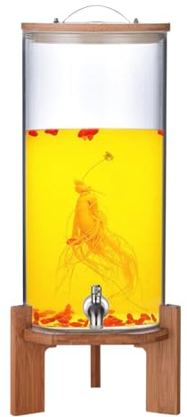 NJDQFA Drink Dispenser,Glass Drinking Dispenser with Lid,Lemonade Jar with Spigot,Glass Drink Dispenser for Fridge,Mason Drink Dispenser,for Parties,Bar,Wedding,And Barbecues,Bring support,11l