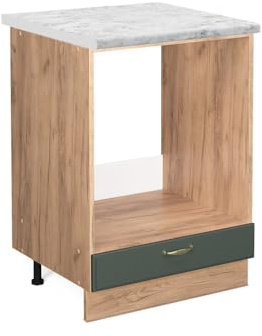 Vicco Herdumbauschrank Fame-Line, Grün-Gold Landhaus, 60 cm | MDF-Front · AP Marmor inkl. · Höhenverstellbare Füße · Metallgriffe · Einfache Integration ✓