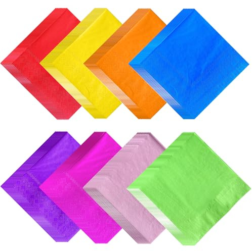 Scettar 80 Pcs Multicolor Paper Napkin, 8 Colors Napkins Disposable Party Rainbow Paper Napkins 33x33cm Rainbow Square Napkin 2 Ply Multicolor Party Napkin Disposable for Birthday, Wedding