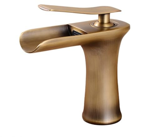 Wasserhahn Bad Wasserfall Waschtischarmatur Retro Antik Stil Messing Einhebel Mischbatterie Waschbecken Armatur, Badarmatur Waschtischbatterie Badezimmer, Bronze