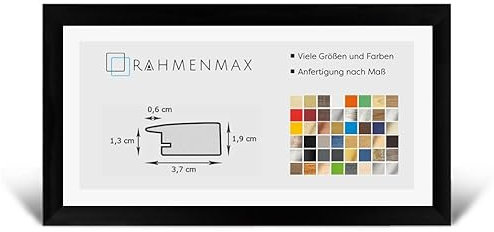 RahmenMax® Toskana Bilderrahmen Bildmaß 38x98 cm zum Aufhängen/Maßanfertigung möglich/MDF Posterrahmen in Schwarz matt mit Acrylglas klar/Puzzle Rahmen