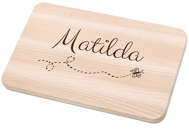 Bärenfreunde - Individuelles Holzbrett mit hochwertiger Gravur für Kinder - Personalisiertes Frühstücksbrettchen - Niedliche Motiv-Brettchen mit Namen (Linie Schmetterlinge)