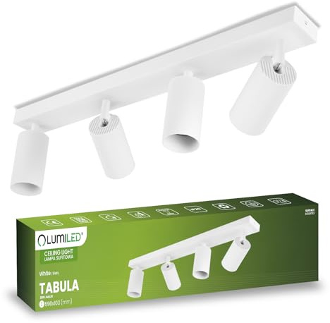Lumiled Lámpara de techo de 4 focos, foco para techo, lámpara de techo, lámpara de techo, lámpara de techo, lámpara interior, orientable, giratorio, color blanco, redondo, 4 casquillos GU10, 230 V
