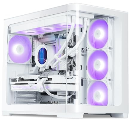SAMA V60 Boîtier PC Mid Tower, Panneau en Verre Trempé Courbé, 7×120mm Ventilateurs ARGB PWM, USB Type-C, Boîtier ATX à Haut Flux d'Air pour PC Gaming, Prêt pour Back-Connect, Support AIO 360mm –Blanc
