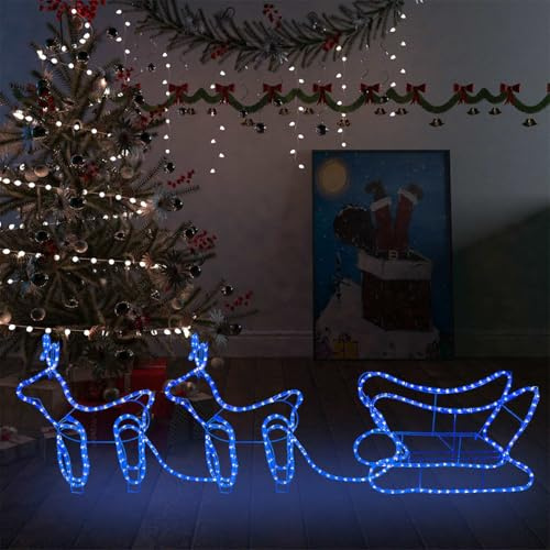 IKAYAA LED Rentier, Beleuchtet Dekofigur Weihnachtsdeko Weihnachten Beleuchtung Außen, Weihnachtsdekoration, Rentier, Weihnachten, Outdoor Weihnachtsdekoration Rentiere und Schlitten Outdoor 576 LEDs