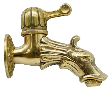 L'ARTISTICA F.LLI PERINCIOLI | Rubinetto Artistico Corto a Passo Rapido | Con rosone e portagomma, attacco 1/2 M, in ottone per fontane a colonna o muro, 103x114mm