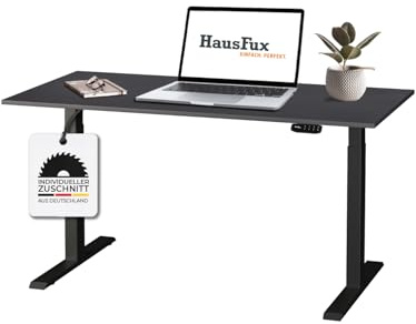 Hausfux Höhenverstellbarer Schreibtisch auf Maß - inkl. 2,5 cm starker, maßgefertigter Tischplatte - 2- oder 3-stufiges Gestell, OLED-Touchpanel (Vulkan Schwarz & Schwarz, 2-stufig, 180 x 80 cm)