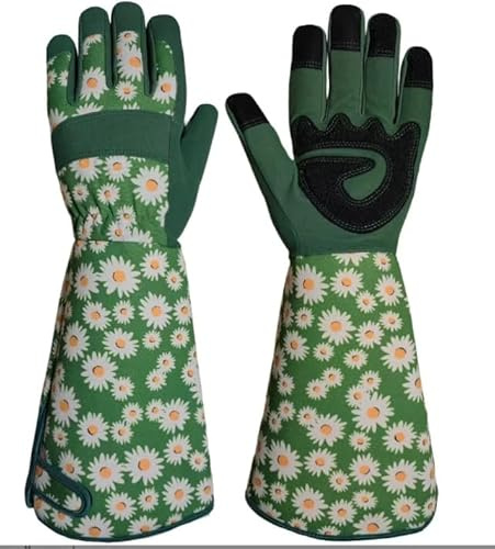 dellyy Guanti da Giardinaggio Antispine, Guanti da Giardinaggio per Donne e Uomini, Guanti da Giardinaggio in Pelle Contro Spine di Rose e Rami Secchi, Taglia L, per Roseto, Lavorazione (Verde)