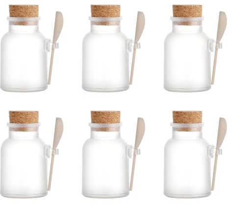 YIMINI luftdichte Gewürzgläser mit Deckel, Küchentöpfe mit Kork und Löffel, Flasche mit Korklöffel, für Gewürze, Salz, Körperpflege (6 Stück, 200ml)