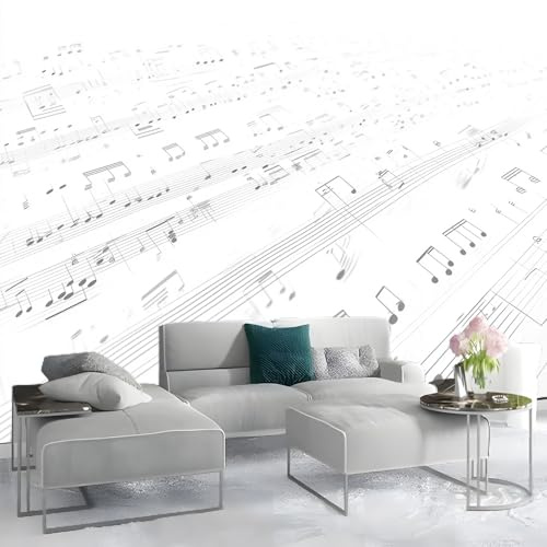 Papier Peint Panoramique Musique Notes Simple Noir Blanc 350 X 256 Cm(Wxh) Poster Géant Mural 3D,Décoration Murale Premium,Pour Salon,Chambre Adulte,Chambre D'Enfants & Bureau,Grand Format