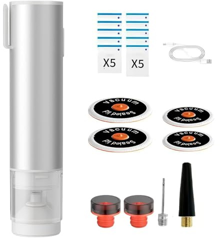 Envasadora al vacío pequeña, portátil, con 10 bolsas de vacío, sellador al vacío para alimentos secos o húmedos, 60 kPa de fuerza de succión, carga USB