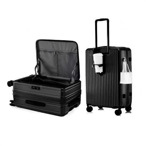 yuweijie Koffer Trolleys Leicht ABS+ PC Handgepäck Hartschalen-Koffer Trolley Rollkoffer Reisekoffer Erweiterbar, TSA, 4 Rollen, L-70CM, Schwarz