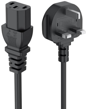 UK 3 Prong 5FT Kettle Lead IEC C13 Universal AC Power Cord Compatible with Personal Computer, PC Monitor, Plasma TV, Printer Power Supply Replacement Cable (Black)