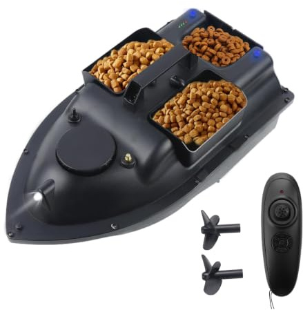 CHIMHOON Bateau d'alimentation RC 500 m, bateau appât, bateau de pêche, bateau GPS RC, leurre de pêche, 2 kg, double moteur, pour la pêche de nuit, pour rivières, lacs ou eaux plates