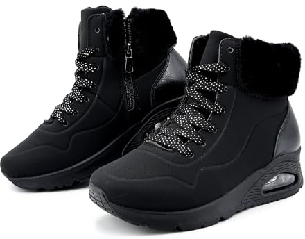 JOMIX Botas Invierno Mujer con Forro Peluche y Plataforma Suela Antideslizante Cremallera Lateral Cómodas y Ligeras