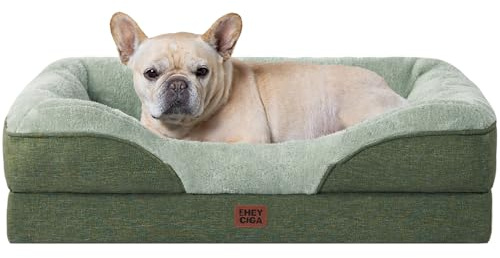 EHEYCIGA Orthopädisches Hundebett mit 4 Rändern, 76x51cm, Grün | Memory Foam, Waschbarer Bezug, Wasserdichte Beschichtung, Rutschfester Boden, Reversibles Design, Dauerhafter Reißverschluss
