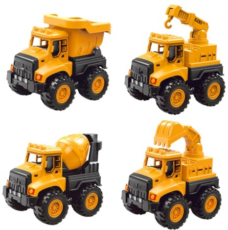 BESPORTBLE Junge Mädchen Baustellenfahrzeug Aus Langlebigem Abs Mit Bagger Betonmischer Kran Und Muldenkipper in Orange Realistische Baumaschinen Zum Greifen Und Spielen Für Jungen Und Mädche
