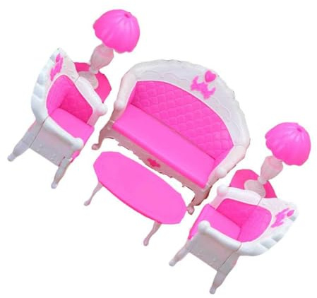 mophrati 6 teiliges Puppensofa Set im europäischen Stil, Wohnzimmer, Schlafzimmer, Dekoration, Stuhl, Kunststoffmöbel, Schreibtischlampe, Geburtstagsgeschenk