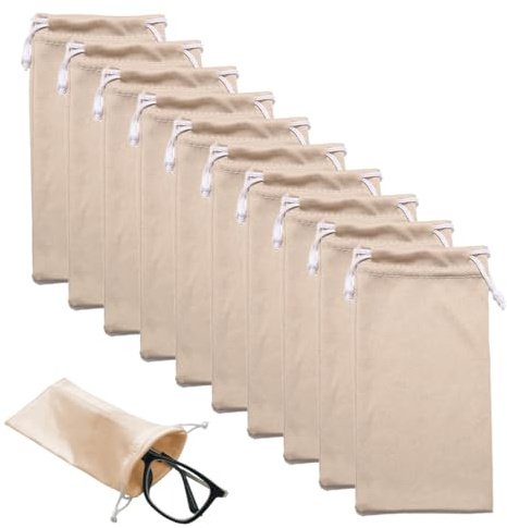10 Piezas Funda Gafas Blanda, Fundas De Gafas Para Mujer, Gafas de Sol Estuche, Funda Gafas De Sol, Funda Gafas Tela, para Mujeres Hombres Salir, Leer (Beige)
