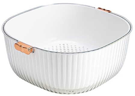 Scolapasta con doppio filtro per verdure, con manici, colino da cucina, scolapasta da cucina, strumento di drenaggio per bacche, uva e frutta (C)