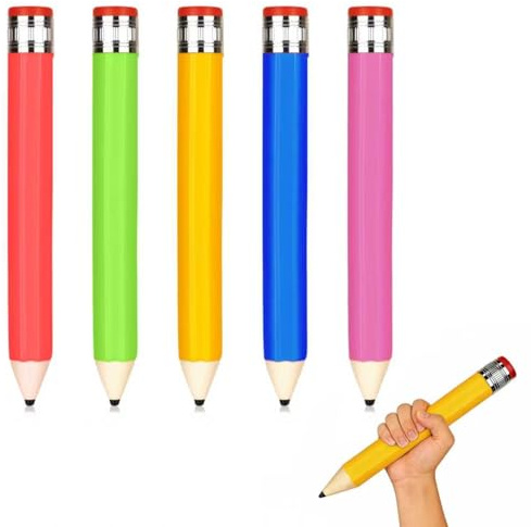 Junrvivy 5 lápices gigantes de madera, lápices gigantes de gran tamaño con tapa y goma de borrar, lápices de colores Jumbo Grip para la escuela, el hogar, regalo