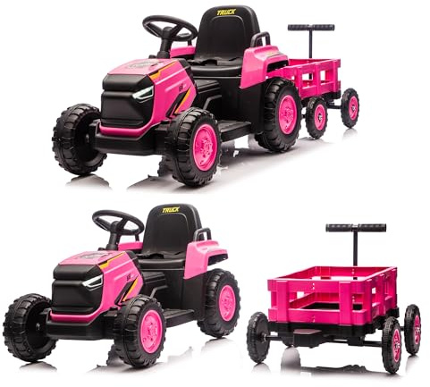 Garvee Toddlers Ride on Tractor with Detachable Garden Cart, 12V Electric Kids’ Vehicle with Trailer, Ages 3–8, Max Load 66 Lbs, Up to 2.5 Mph, Battery-Powered 8-Wheel, Remote Control, Garden Game