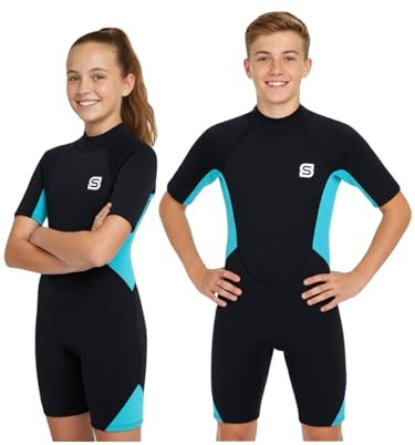 Summshall Muta termica in neoprene per bambini, 2 mm, per nuoto, immersioni, surf, calda muta corta in neoprene, protezione UV e ultra elastica
