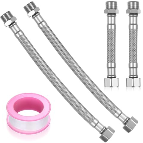 4 Pcs Tuyaux de Raccordement Flexibles Robinets G3/8, Raccords Rallonge de Tuyau Flexible Tressé en Acier Inoxydable,Rallonges Lavabo Tubes pour Cuisine Robinet de Salle de Bain(10cm, 20cm)