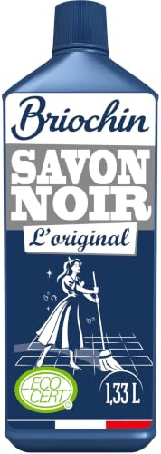 BRIOCHIN Savon noir liquide 1,33L sans parfum | Nettoie dégraisse et détache toutes surfaces, formule concentrée à base d'huile de lin, fabriqué en France