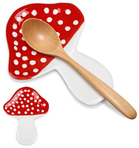 KOMFORBAA Soporte De Cuchara De Cerámica En Forma De Hongo Para Estufa Y Encimera De Cocina, Decoración Resistente Al Calor, Regalo Ideal