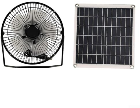 Ventilatore a pannello solare da 10 W, ricaricabile tramite USB, a doppio uso, da tavolo o pavimento, per camper, serra, campeggio, nero (senza supporto)