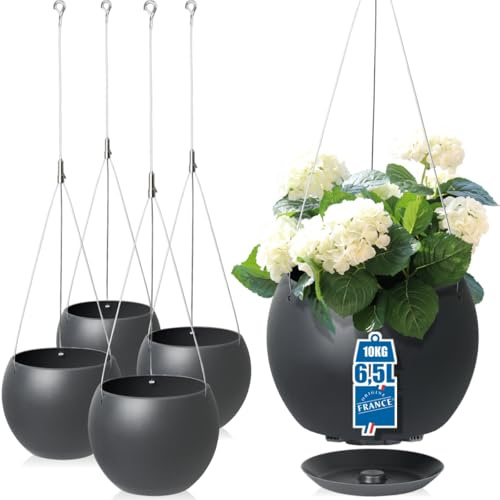 Stimo Blumenampel 26cm Blumentopf Hängend 6,5L für Innen und Außen Hängetopf mit Ablaufkanälen für Drainage (4)