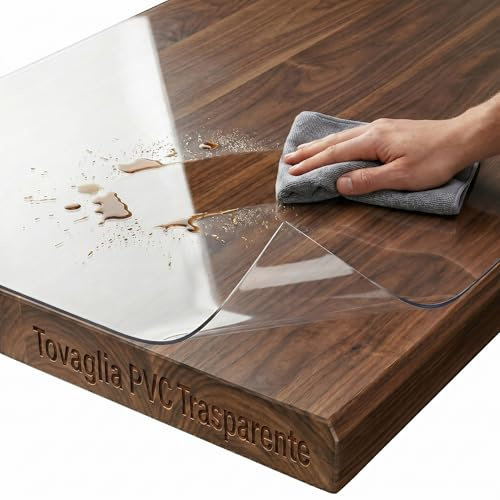Tovaglia Trasparente Plastificata | Spessore 1,5 mm - su Misura - Qualità Galeone - Pellicola Tavolo Trasparente Resistente - Copri Tavolo PVC