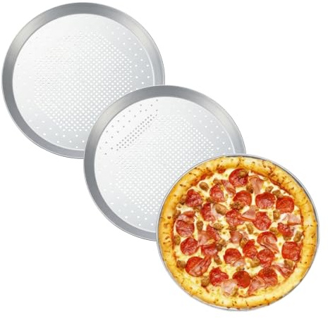 LZDGCC Pizzablech Rund Ø 25,5 cm, 3er Set Pizza & Flammkuchen, Pizza backblech aus Eloxiertem Aluminium, für Pizza & Flammkuchen, anthrazit, Silber
