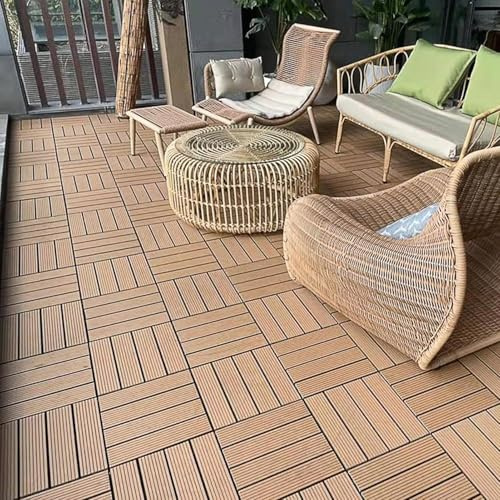 Dalles et lames de terrasse en composite, Tuiles de terrasse composites emboîtables 6 pièces multicolores(Wood)