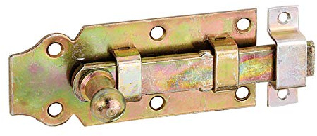 Alberts 115388 Türriegel | gerade, mit Knopfgriff und befestigter Schlaufe | galvanisch gelb verzinkt | Platte 100 x 44 mm