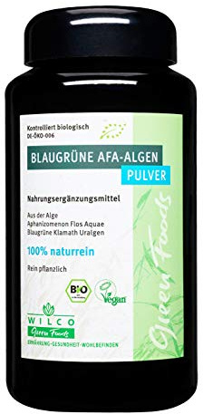 WILCO Bio AFA Algen Pulver 220g - 100% Naturreines Biologisches Nahrungsergänzungsmittel für körperliche Fitness und ein gesteigertes Wohlbefinden - Vitamin B12