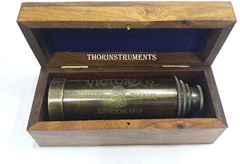 Vintage Messing Handheld Pirat Viktorianischer Marine Teleskop London 1915- mit Holzbox