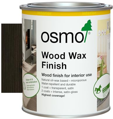 Osmo Wood Wax Finish 3161, Ebony Satin Finish, 750ml - Durable Furniture Wax for Wooden Furniture, Water-Resistant Floor Wax, Wood Treatments - Ideal for Oak, Pine & More