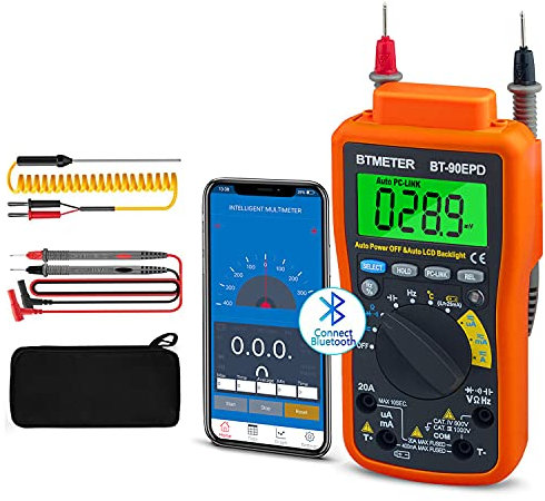 Bluetooth APP Digital Multimeter - BTMETER BT-90EPD Auto Ranging Multi-Tester 4000 Counts Data Logging on Mobile Phone for AC/DC Voltage Current Resistance Temperature