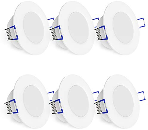 linovum WEEVO Einbauspot 6er Set silber rund IP44 6,5W warmweiß dimmbar | Sechs extra flache Einbauspots IP44 - warmweiß, dimmbar, Milchglas, nur 29mm tief, für Bad, Feuchtraum & außen, 230V