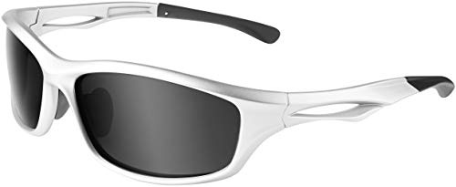 Balinco Polariserade sportglasögon Solglasögon Cykelglasögon med UV400-skydd för män och kvinnor Körning Löpning Cykling Fiske Golf (Glossy Silver - Smoke)