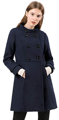 Allegra K Femme Manteau Hiver Col Montant Croisé Trapèze Caban | Tendance Chaud Vêtement D'extérieur Travail Bureau Deux Poches Longueur Mi Mollet Tenue Élégante