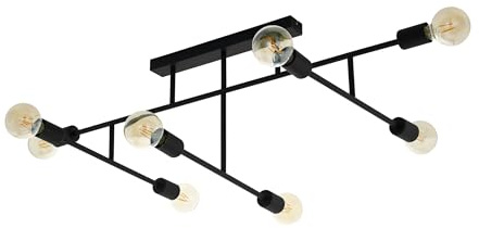 EGLO Deckenlampe Belsiana, 8 flammige Deckenleuchte Vintage, Industrial | Deckenstrahler aus Metall, Wohnzimmerlampe in Schwarz, Küchenlampe, Flurlampe Decke mit E27 Fassung, L 118 cm